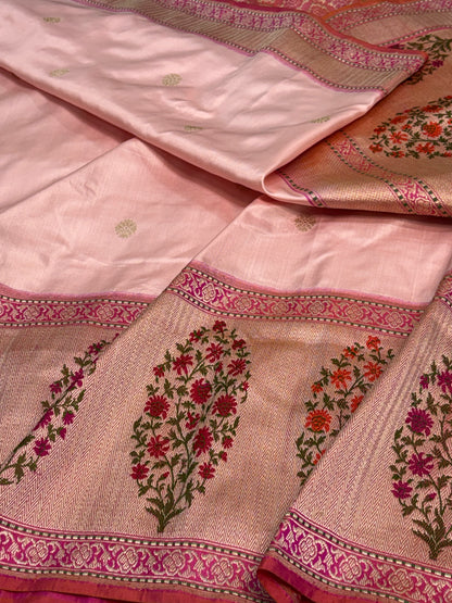 Baby Pink Banarasi Pure Katan Silk Iktara Saree