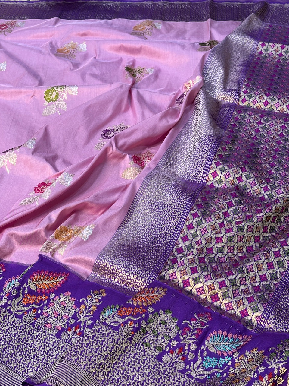 Pink Pure Banarasi Katan Silk Handwoven Saree