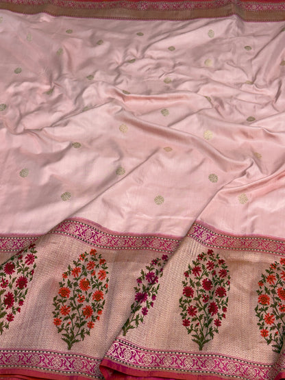 Baby Pink Banarasi Pure Katan Silk Iktara Saree