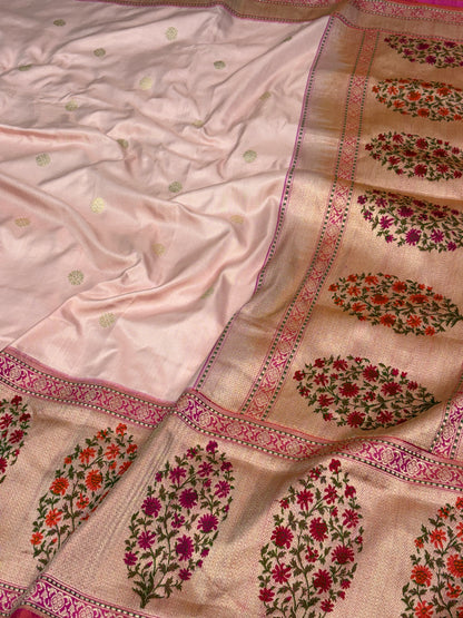 Baby Pink Banarasi Pure Katan Silk Iktara Saree