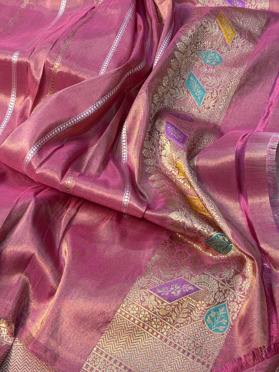 Ivory Banarasi Katan Tissue Silk Handwoven Saree