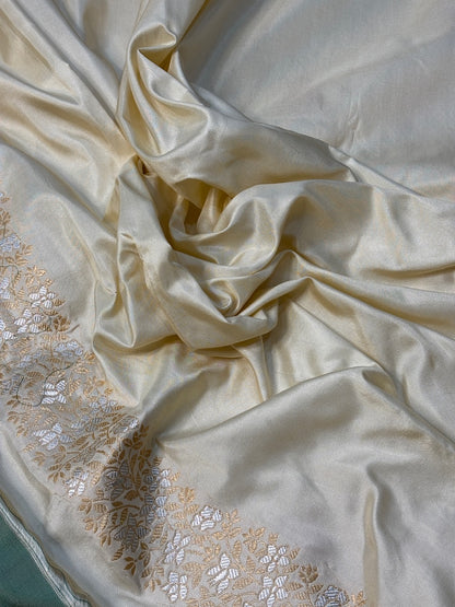 Ivory Pure Banarasi Katan Silk Handwoven Saree