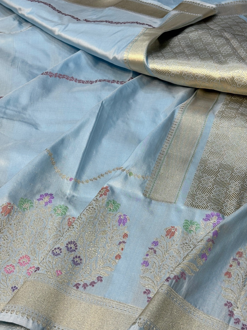 Ocean Blue Pure Banarasi Katan Silk Handwoven Saree