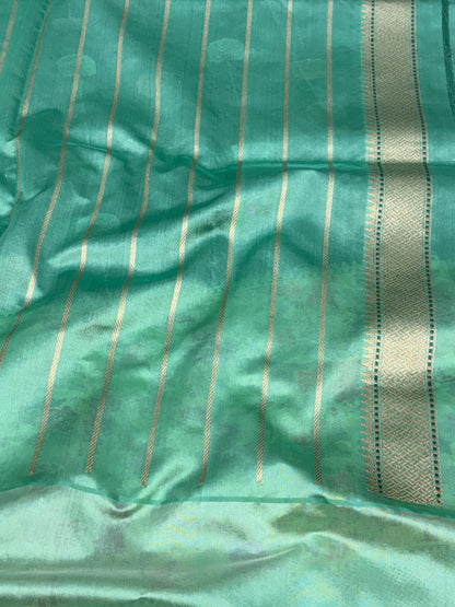 Bottle Green Banarasi Pure Kora Iktara Saree