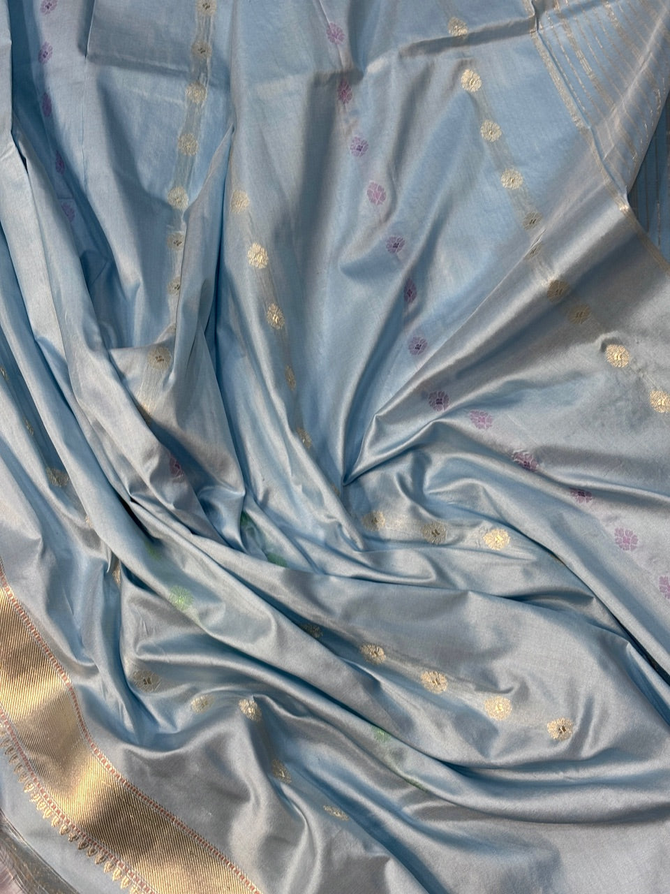 Ocean Blue Pure Banarasi Katan Silk Handwoven Saree