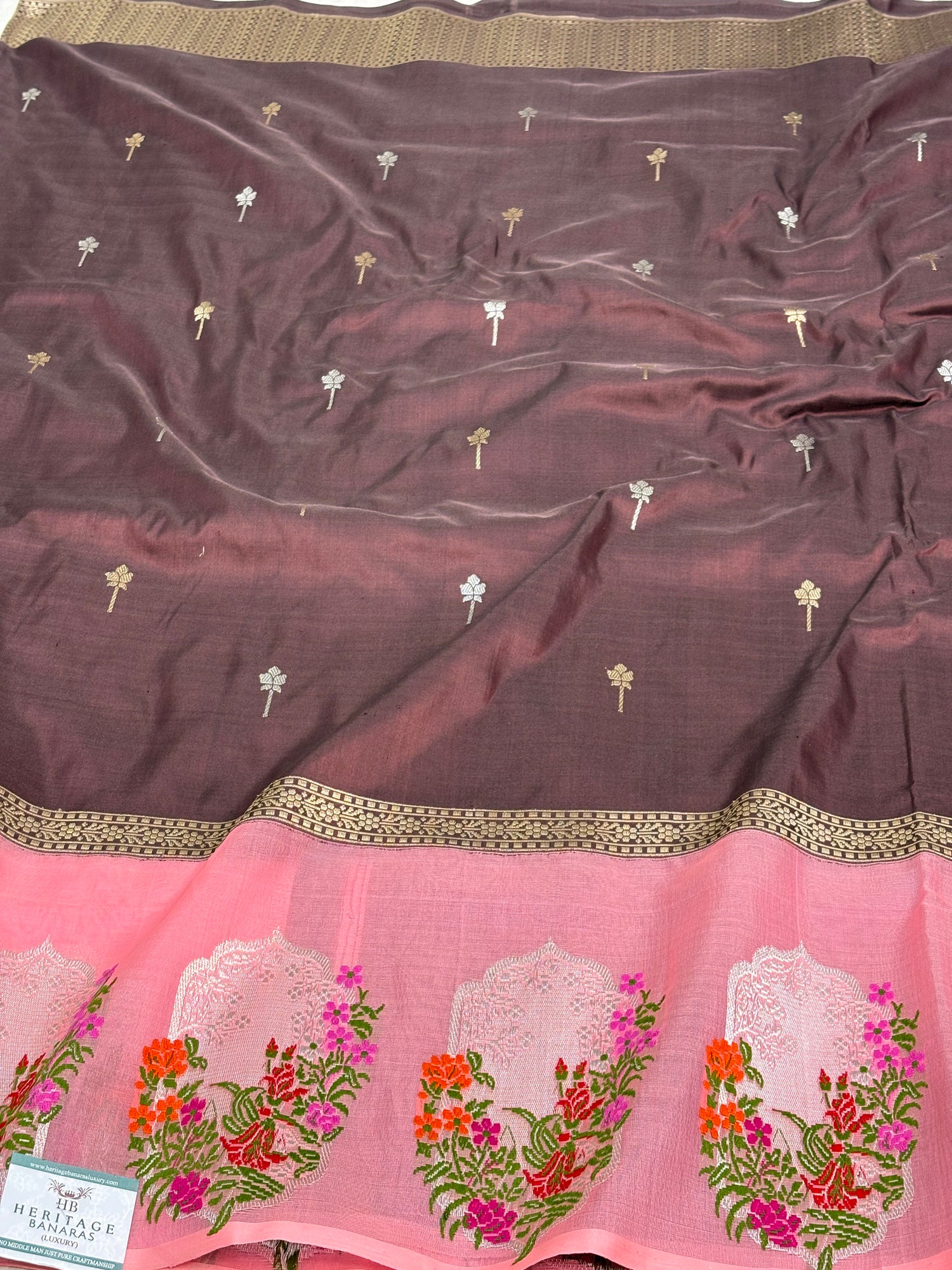 Wine Pure Katan Silk Banarasi Saree