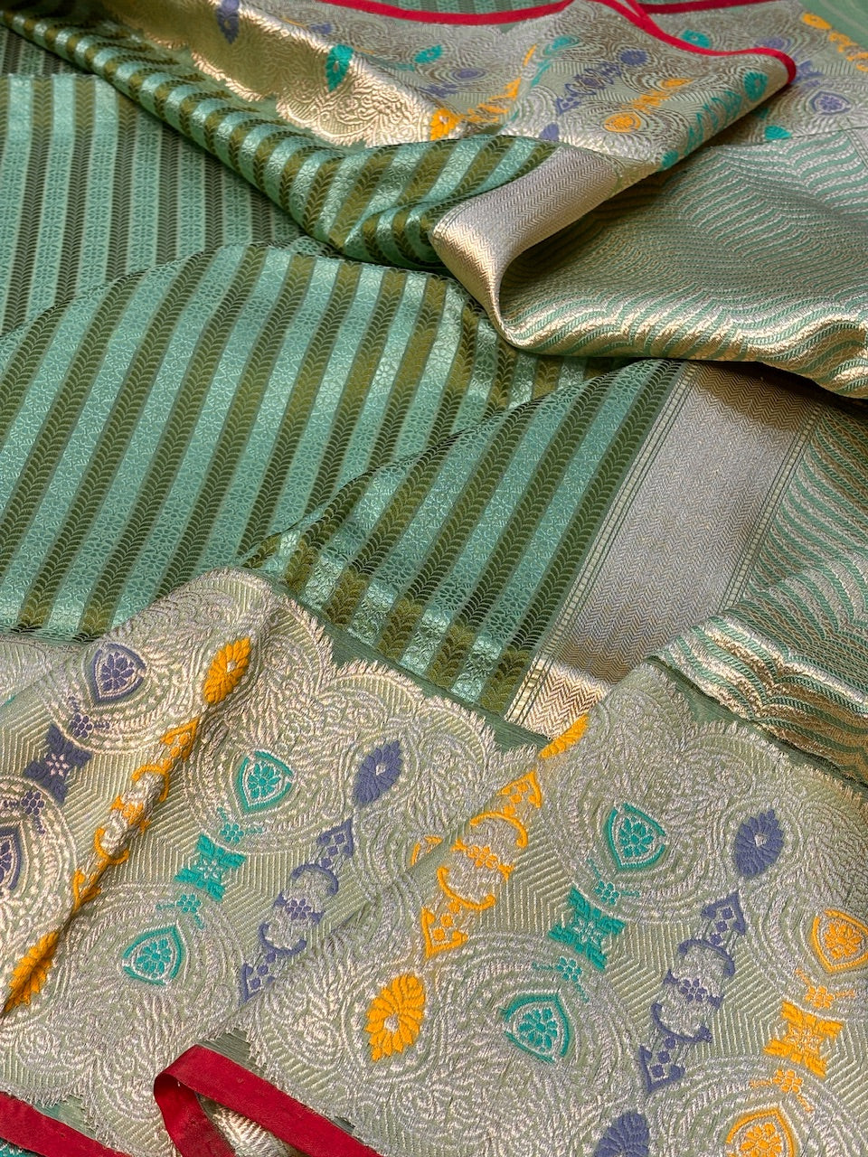 Green Banarasi Kora Silk Handwoven Saree
