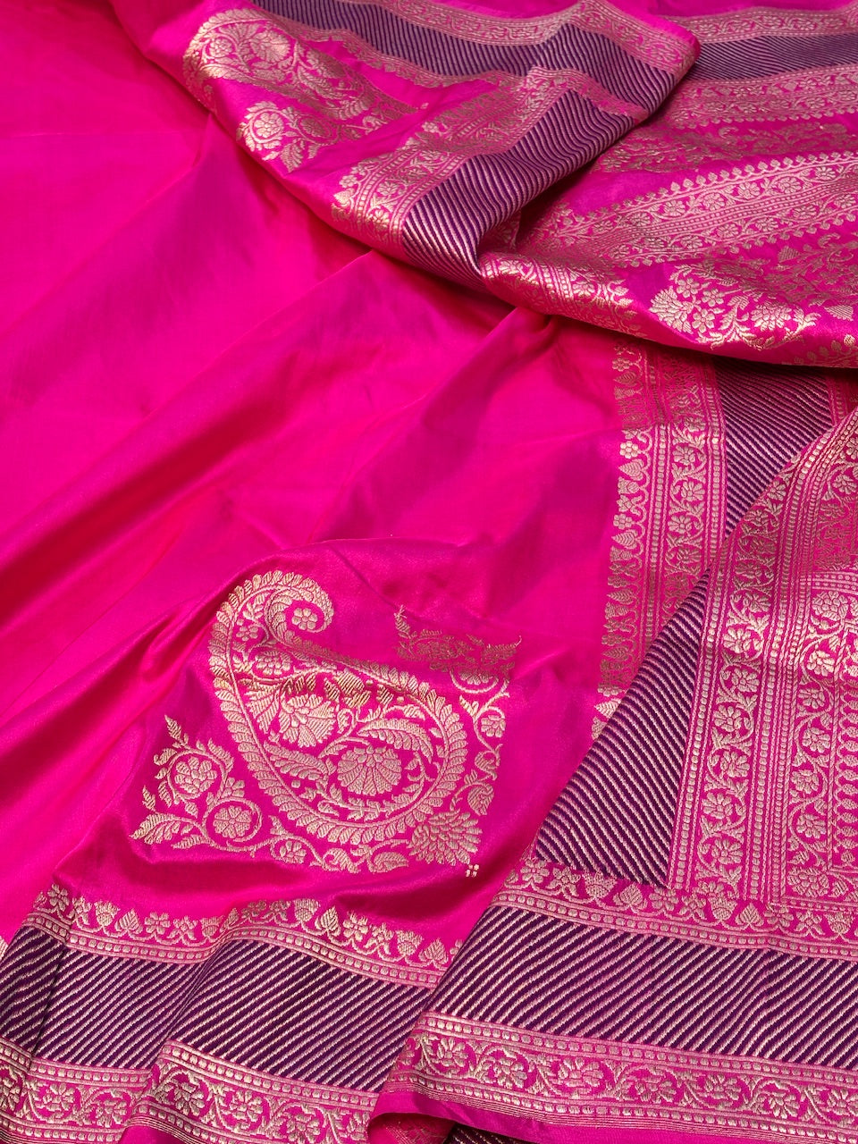 Rani Pink Pure Banarasi Katan Silk Handwoven Saree