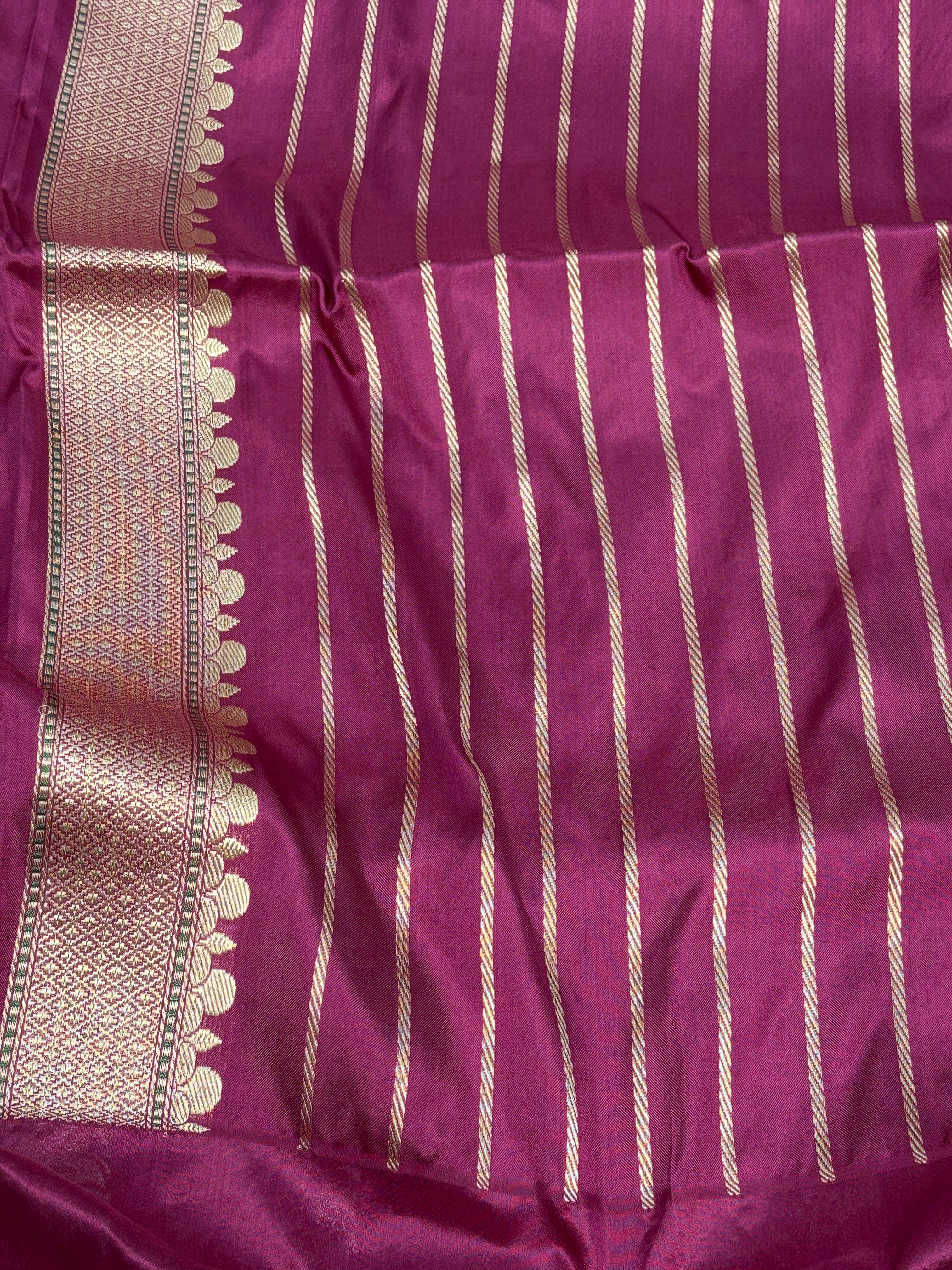 Orange Checks Banarasi Saree and Red Kadhiyal Katan Silk Jaal Border
