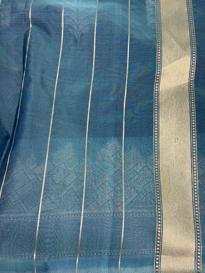 Navy Blue Designer Banarasi Pure Kora Silk Saree