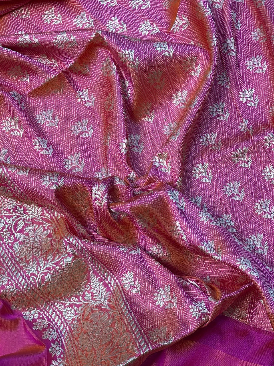 Pink Peach Pure Banarasi Ektara  Silk Handwoven Saree