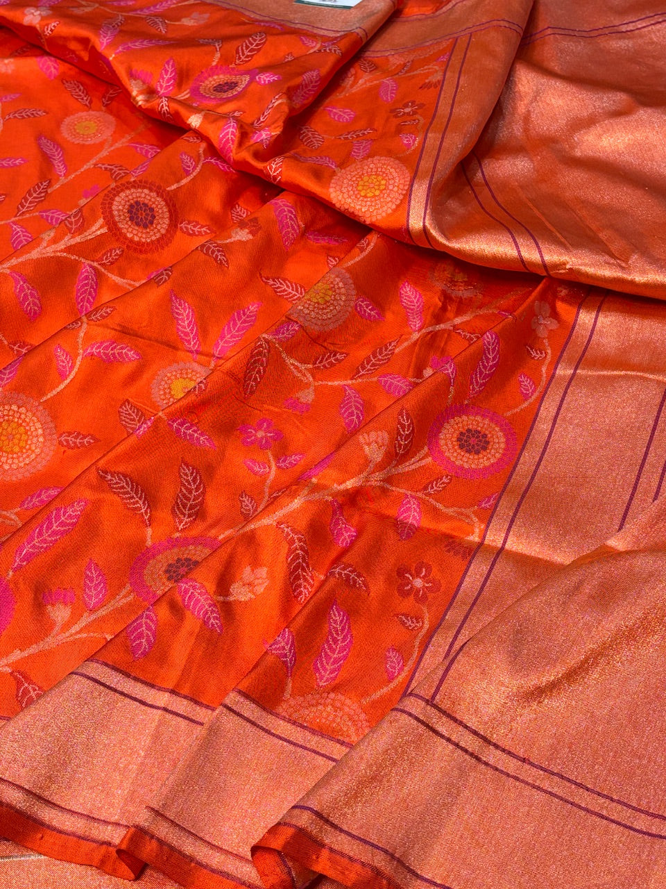 Orange Pure Banarasi Ektara  Silk Handwoven Saree
