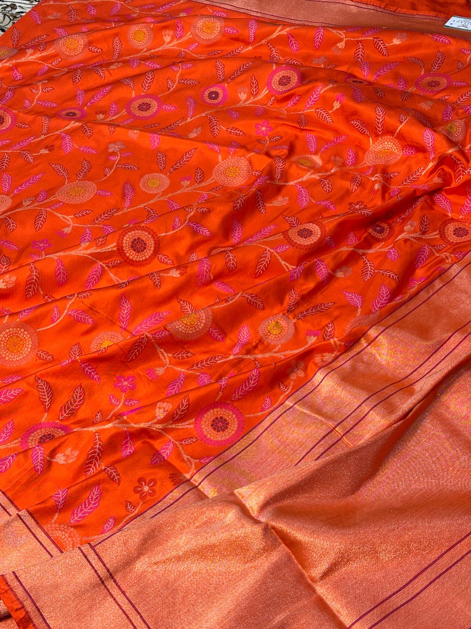 Orange Pure Banarasi Ektara  Silk Handwoven Saree