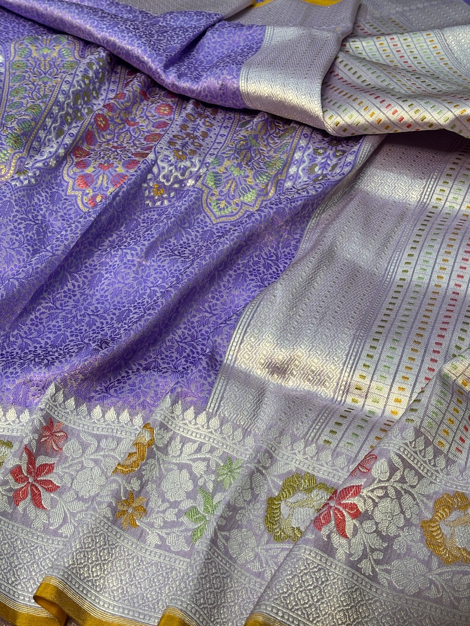 Lavender Pure Banarasi Ektara  Silk Handwoven Saree