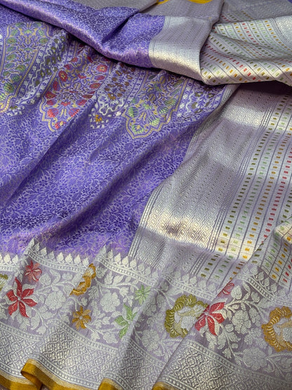 Lavender Pure Banarasi Ektara  Silk Handwoven Saree