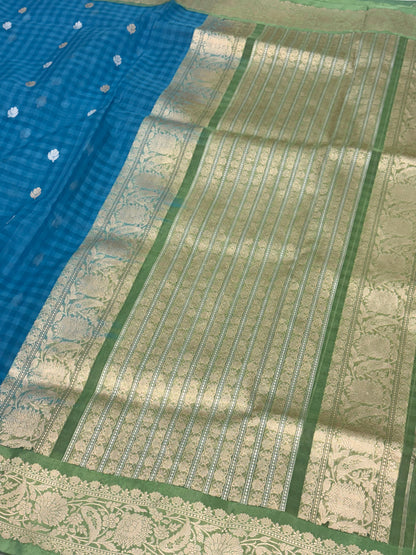 Handwoven Banarasi Pure Kora Silk Checks Saree