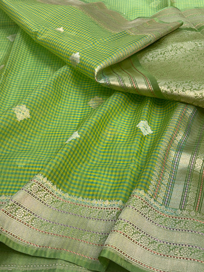 Green Banarasi Handwoven Pure Kora Silk Saree