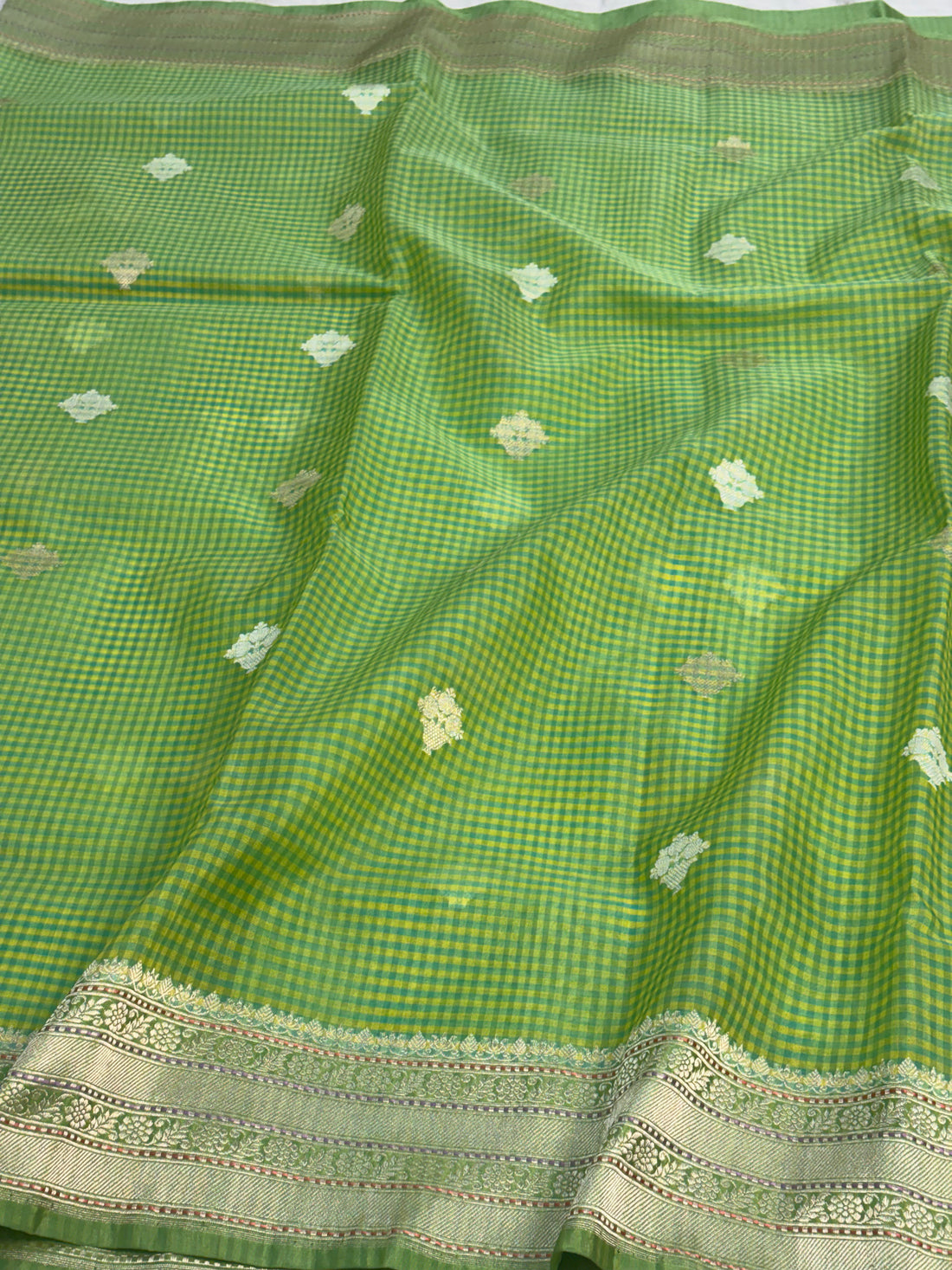 Green Banarasi Handwoven Pure Kora Silk Saree