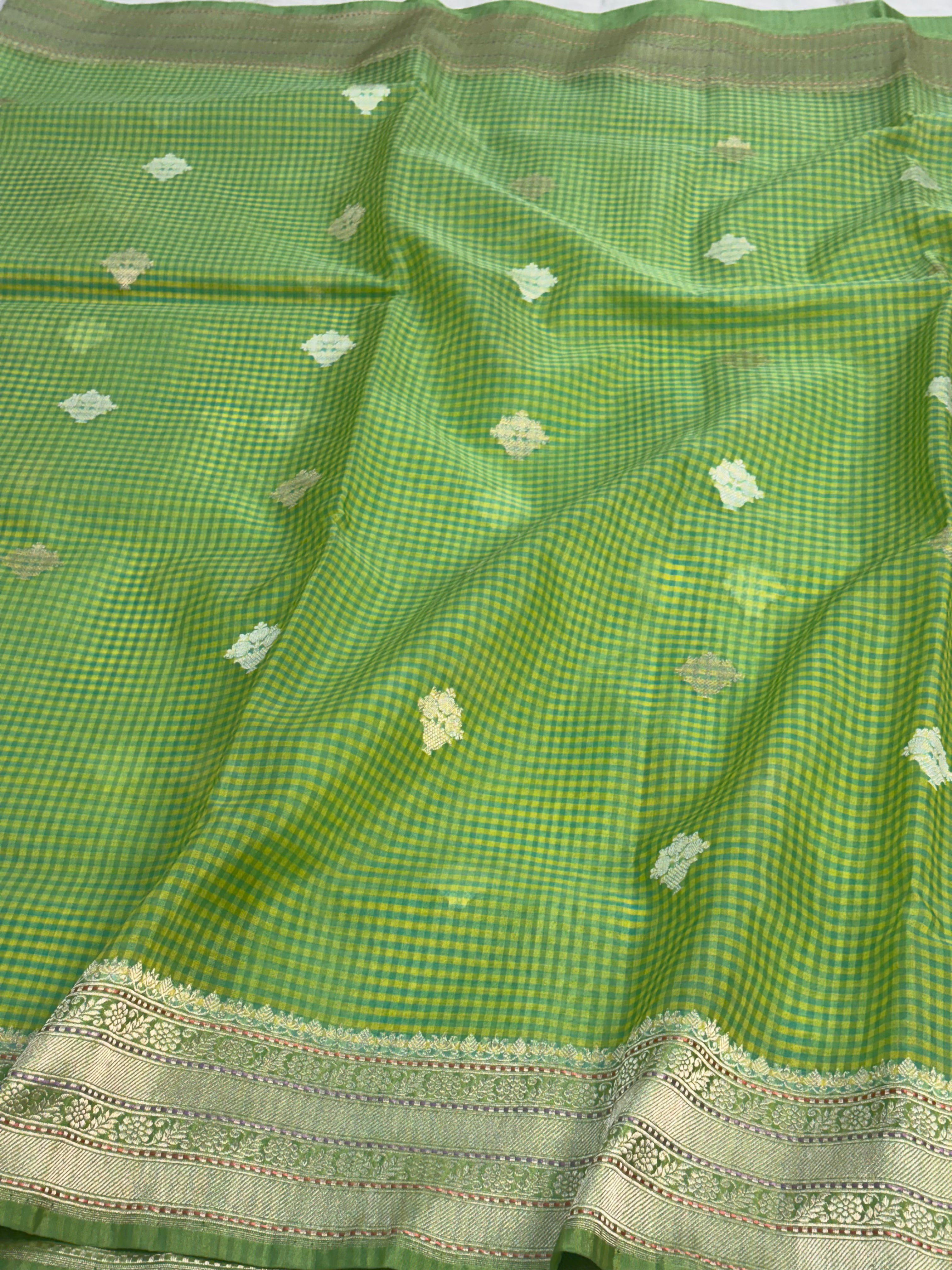 Green Banarasi Handwoven Pure Kora Silk Saree