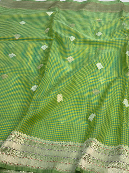 Green Banarasi Handwoven Pure Kora Silk Saree
