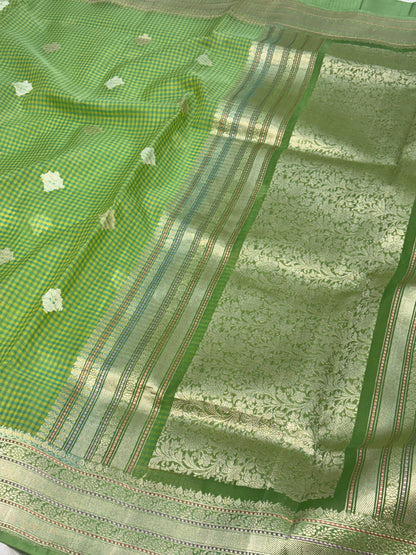 Green Banarasi Handwoven Pure Kora Silk Saree