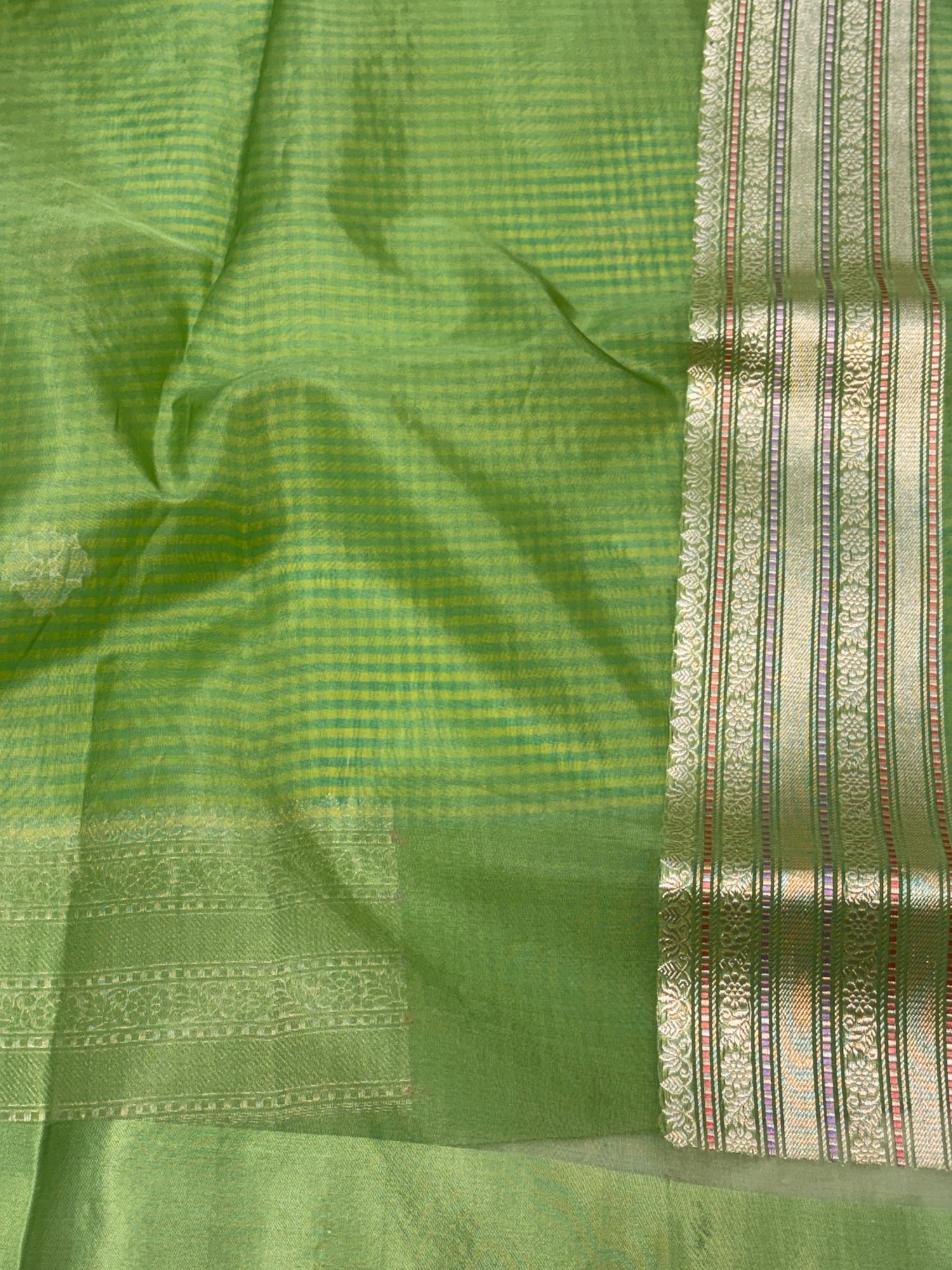 Green Banarasi Handwoven Pure Kora Silk Saree