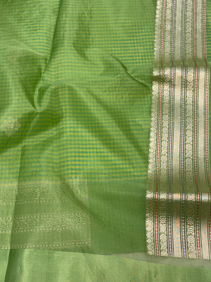 Green Banarasi Handwoven Pure Kora Silk Saree