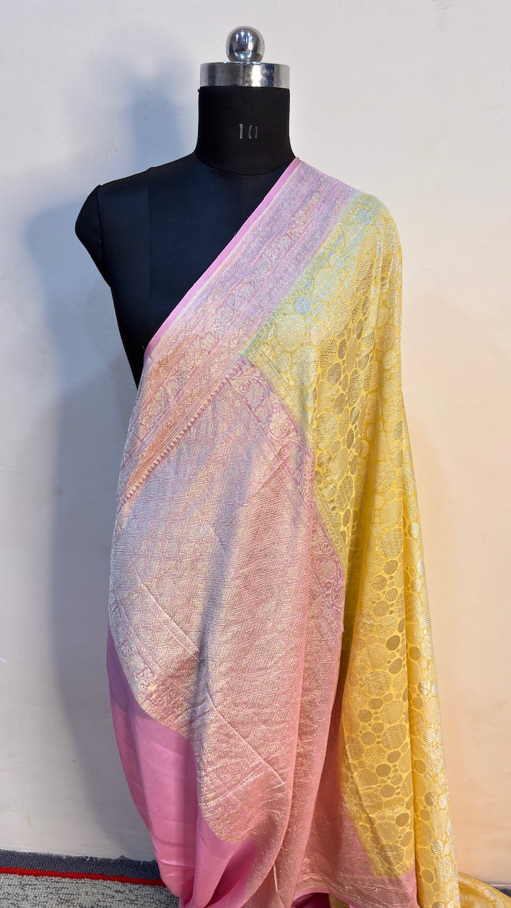 Butter Yellow Banarasi Pure Chiffon Silk Saree