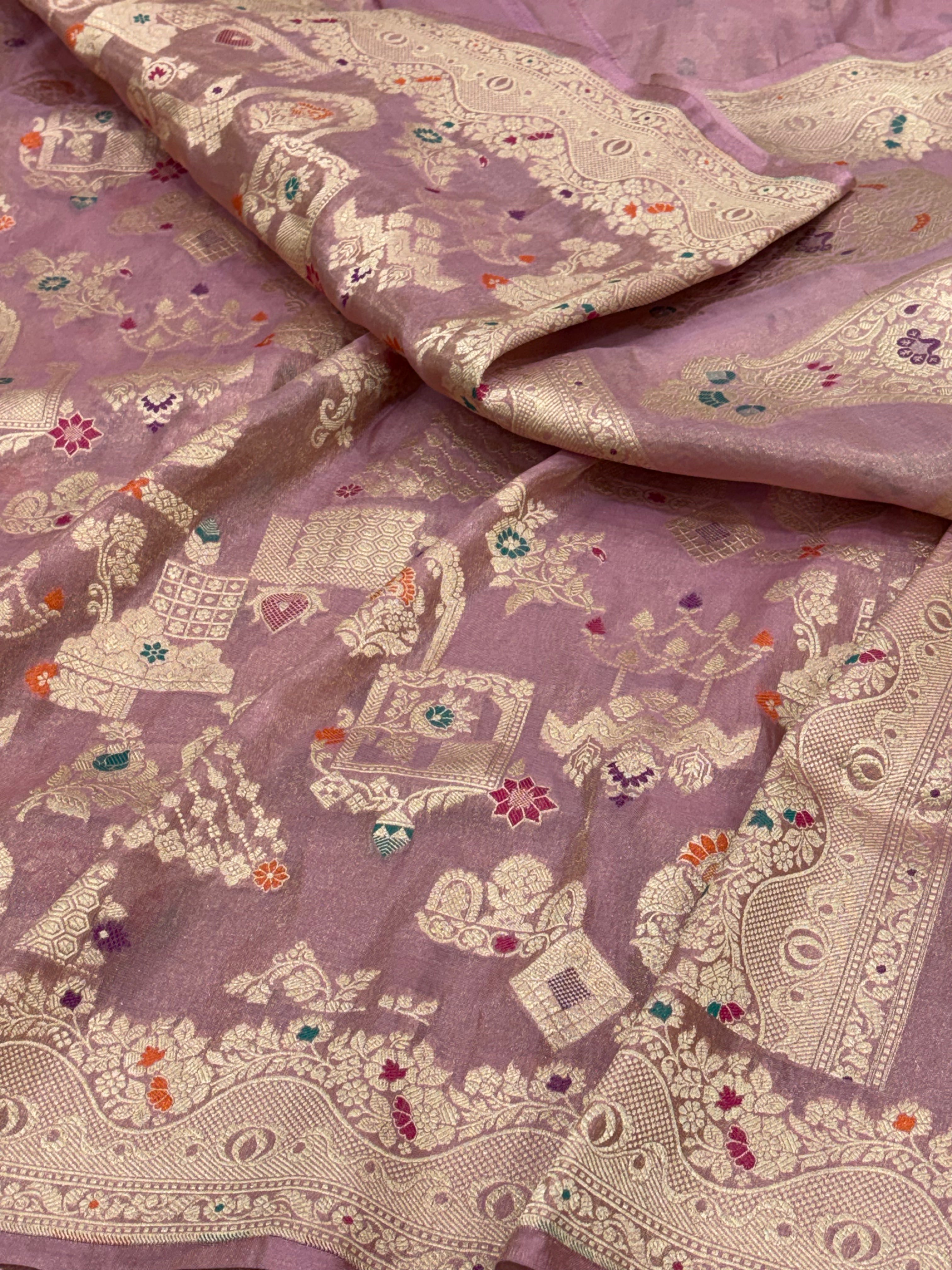 Banarasi Pure Tissue Silk Saree with Tilfi Meenakari Jaal Weaving work