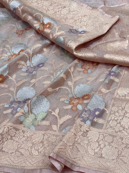 Brownish Gold Meenakari Pure Tissue Banarasi Saree