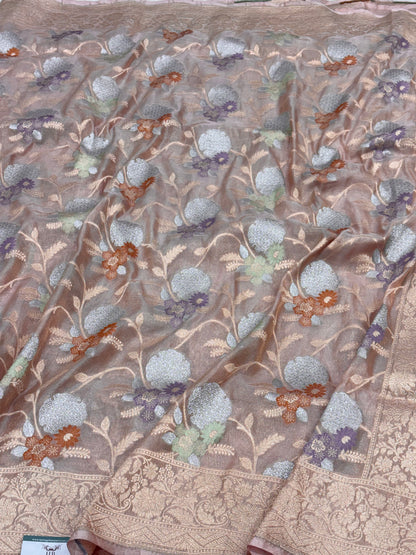 Brownish Gold Meenakari Pure Tissue Banarasi Saree