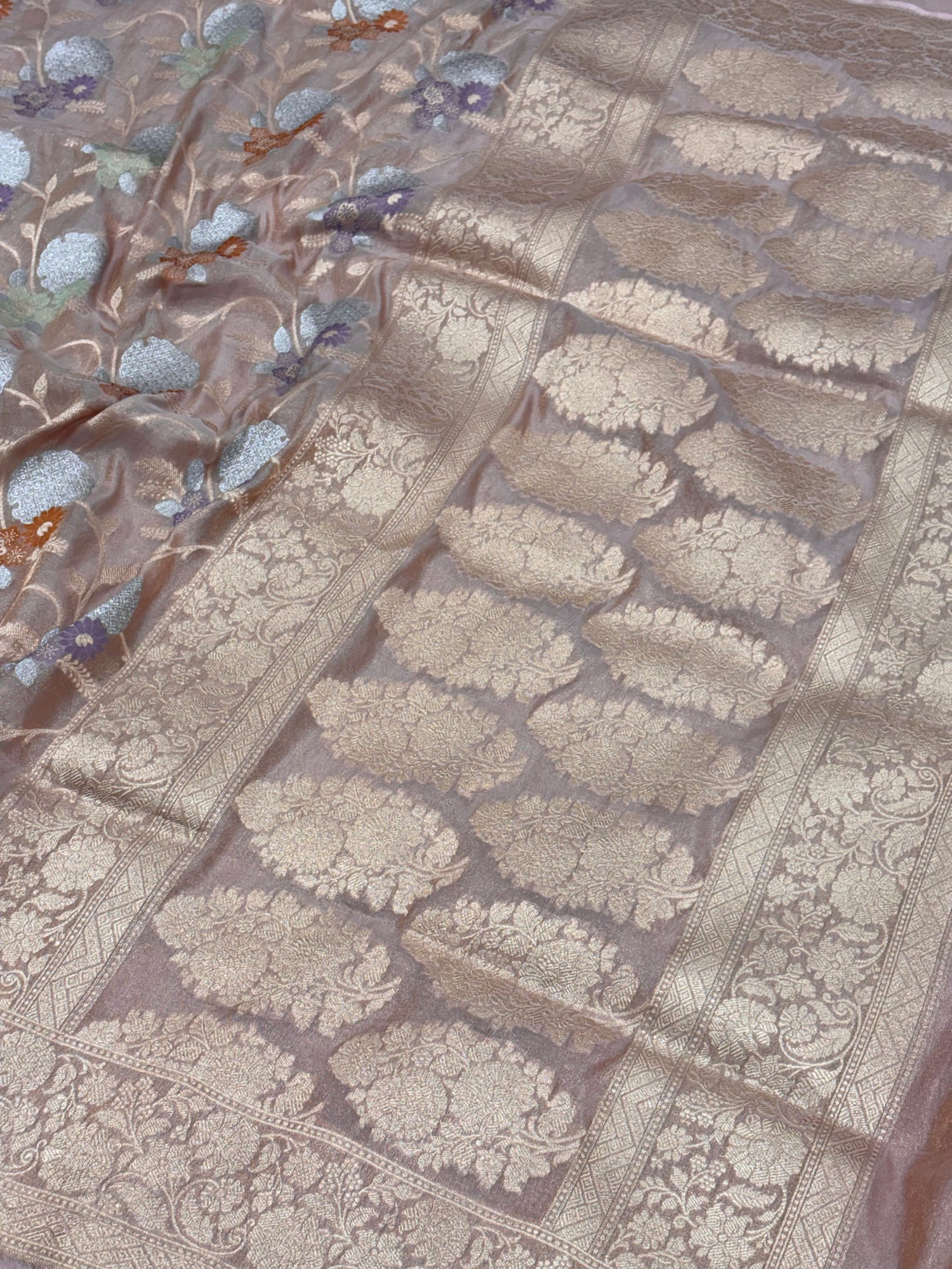 Brownish Gold Meenakari Pure Tissue Banarasi Saree