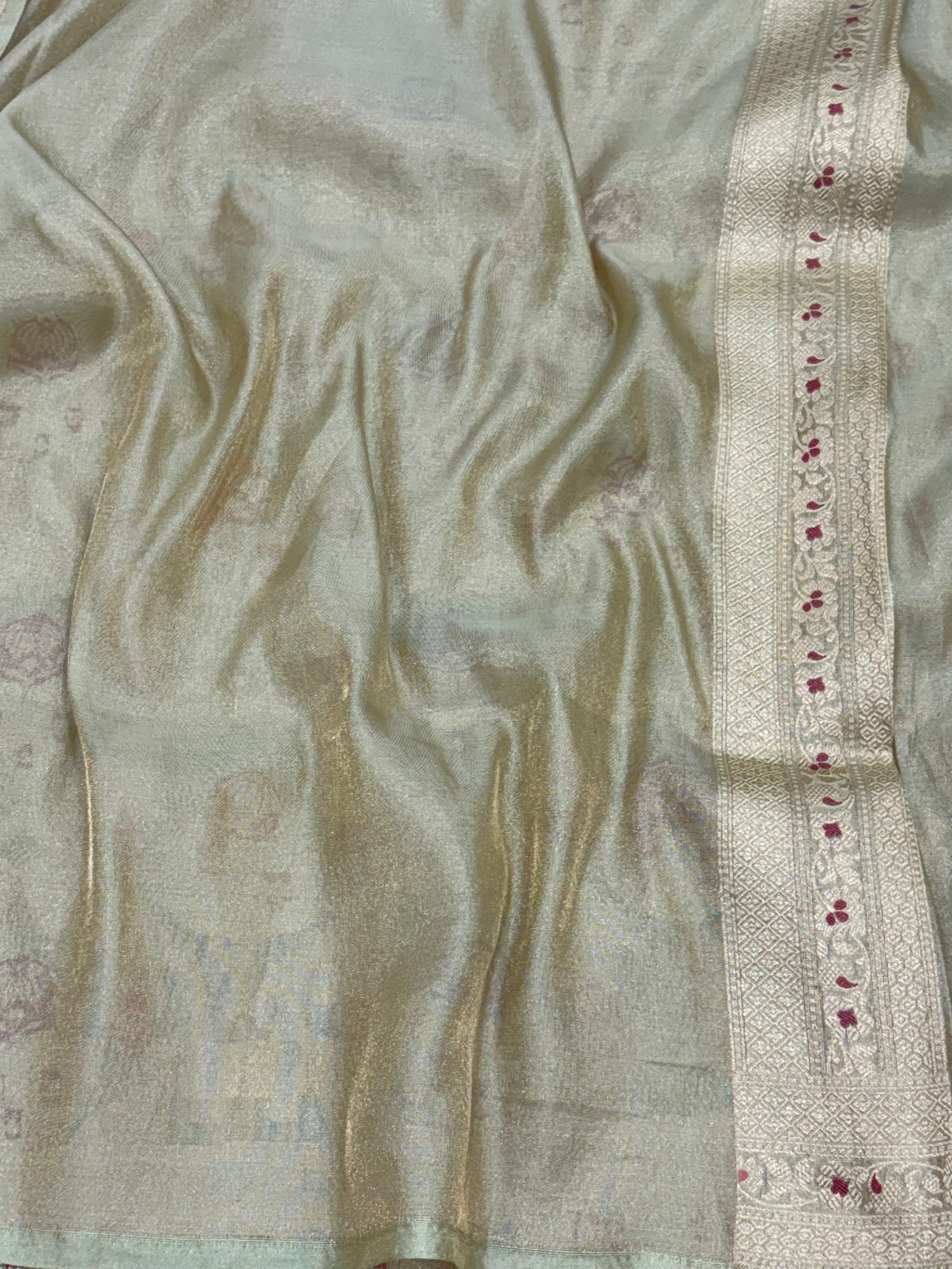 Sea Green Banarasi Pure Tissue Silk Meenakari Jaal Weaving Saree
