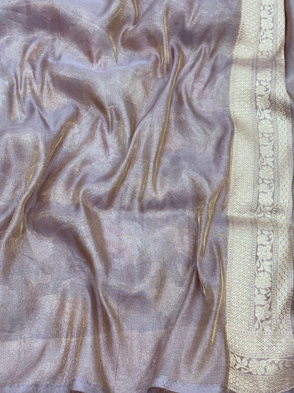 Pure Tissue Banarasi Jaal Weaving Saree with Tilfi Meenakari