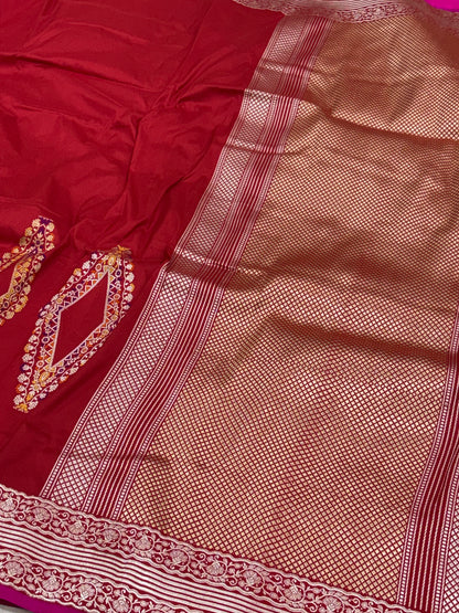 Handwoven Pure Katan Silk Banarasi Saree – Modern Designer Weave