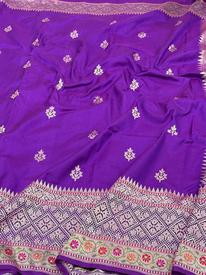 Purple Handwoven Pure Katan Silk Iktara Banarasi Saree