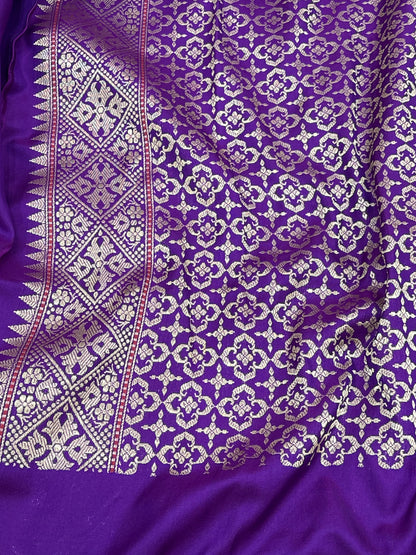 Purple Handwoven Pure Katan Silk Iktara Banarasi Saree