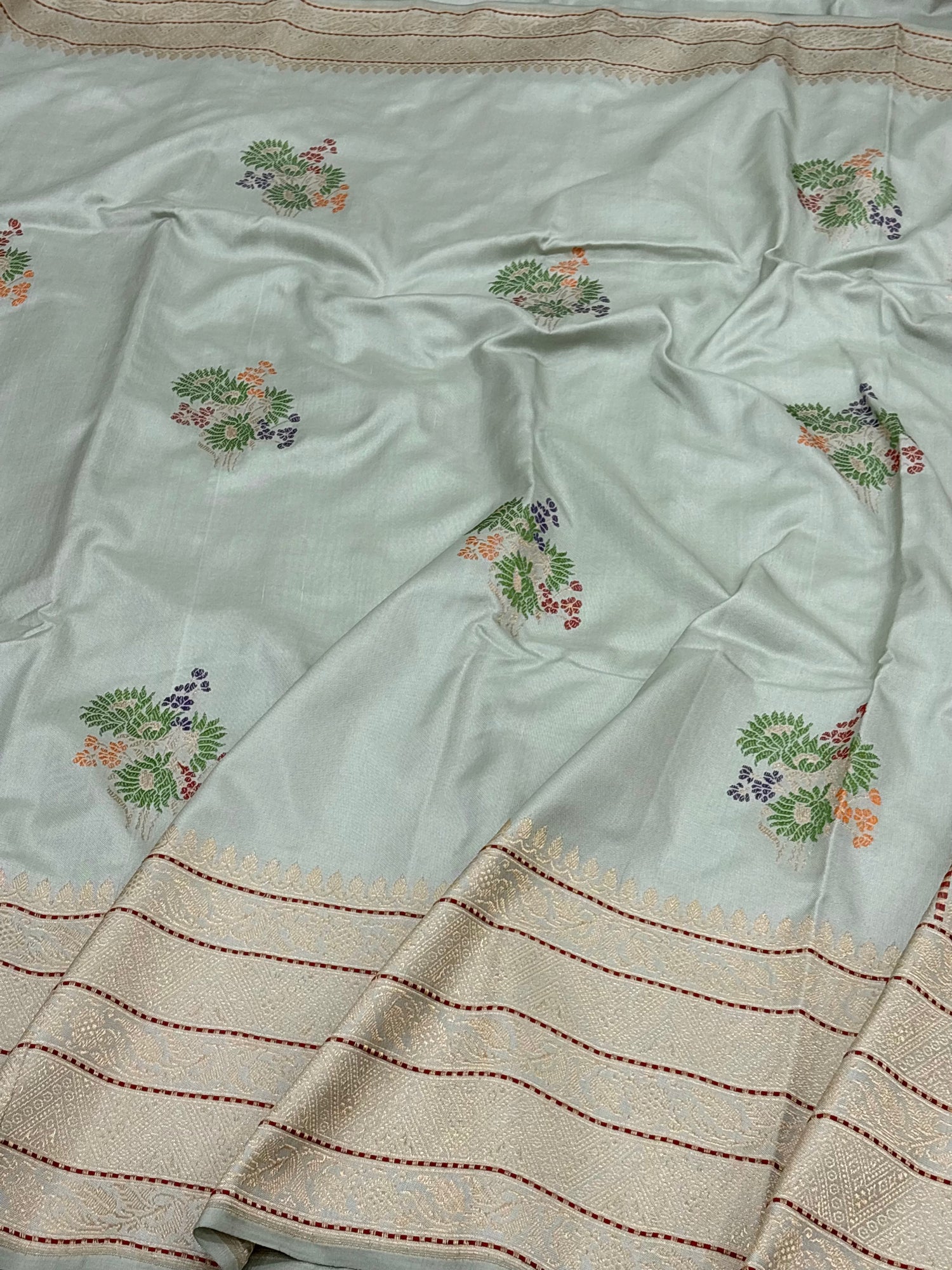 Teal Blue Handwoven Pure Katan Silk Iktara Banarasi Saree