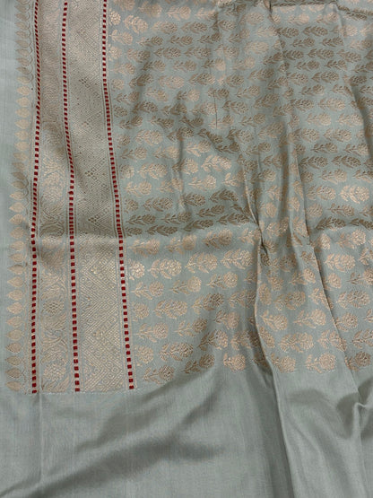 Teal Blue Handwoven Pure Katan Silk Iktara Banarasi Saree