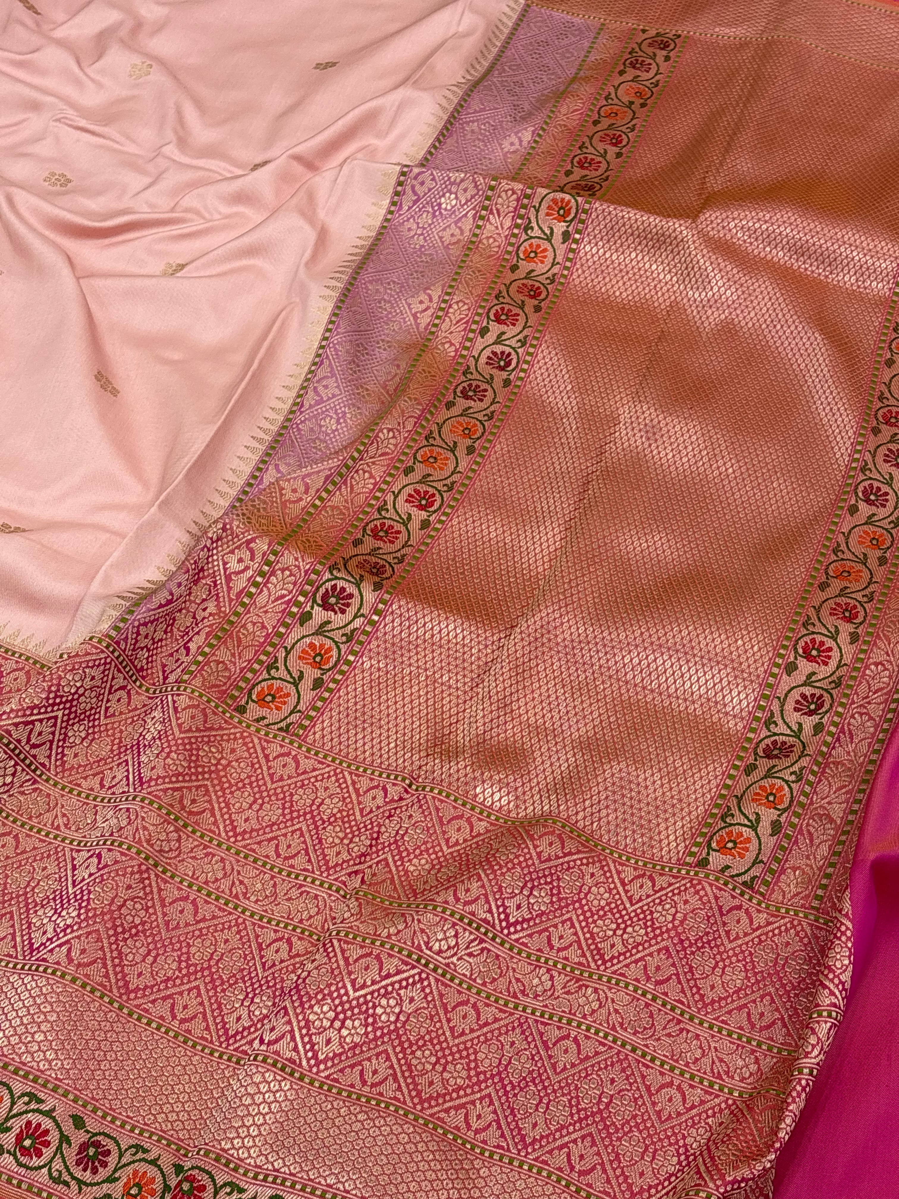 Baby Pink Handwoven Pure Katan Silk Iktara Banarasi Saree