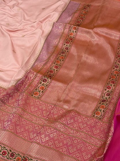 Baby Pink Handwoven Pure Katan Silk Iktara Banarasi Saree