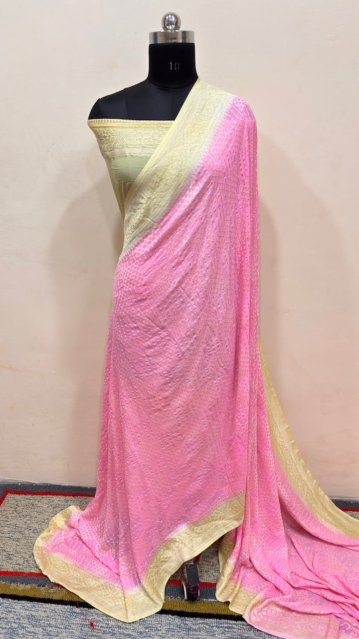 Baby Pink Banarasi Pure Chiffon Silk Saree