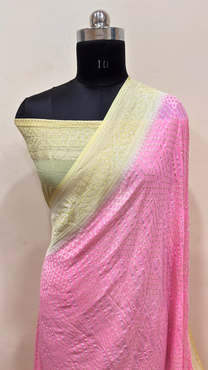 Baby Pink Banarasi Pure Chiffon Silk Saree