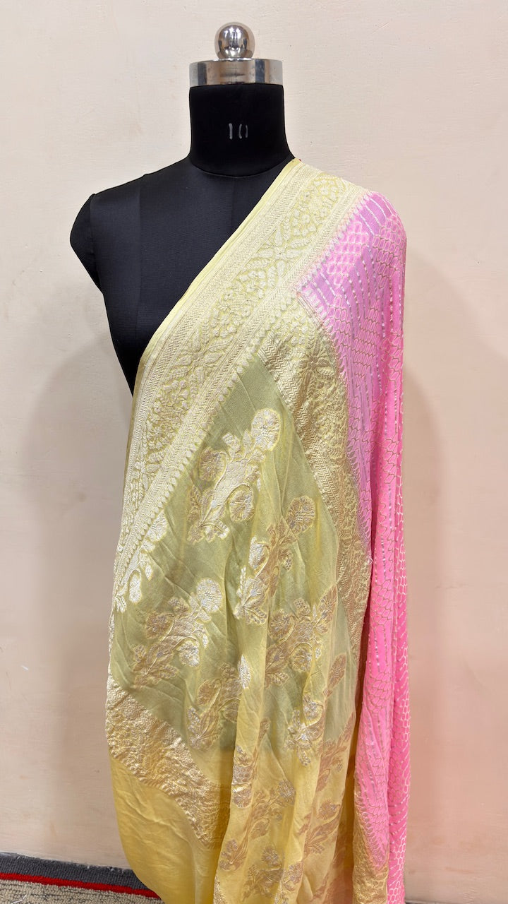 Baby Pink Banarasi Pure Chiffon Silk Saree