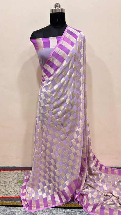Lavender Banarasi Pure Chiffon Silk Saree