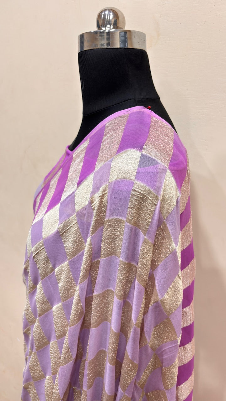 Lavender Banarasi Pure Chiffon Silk Saree