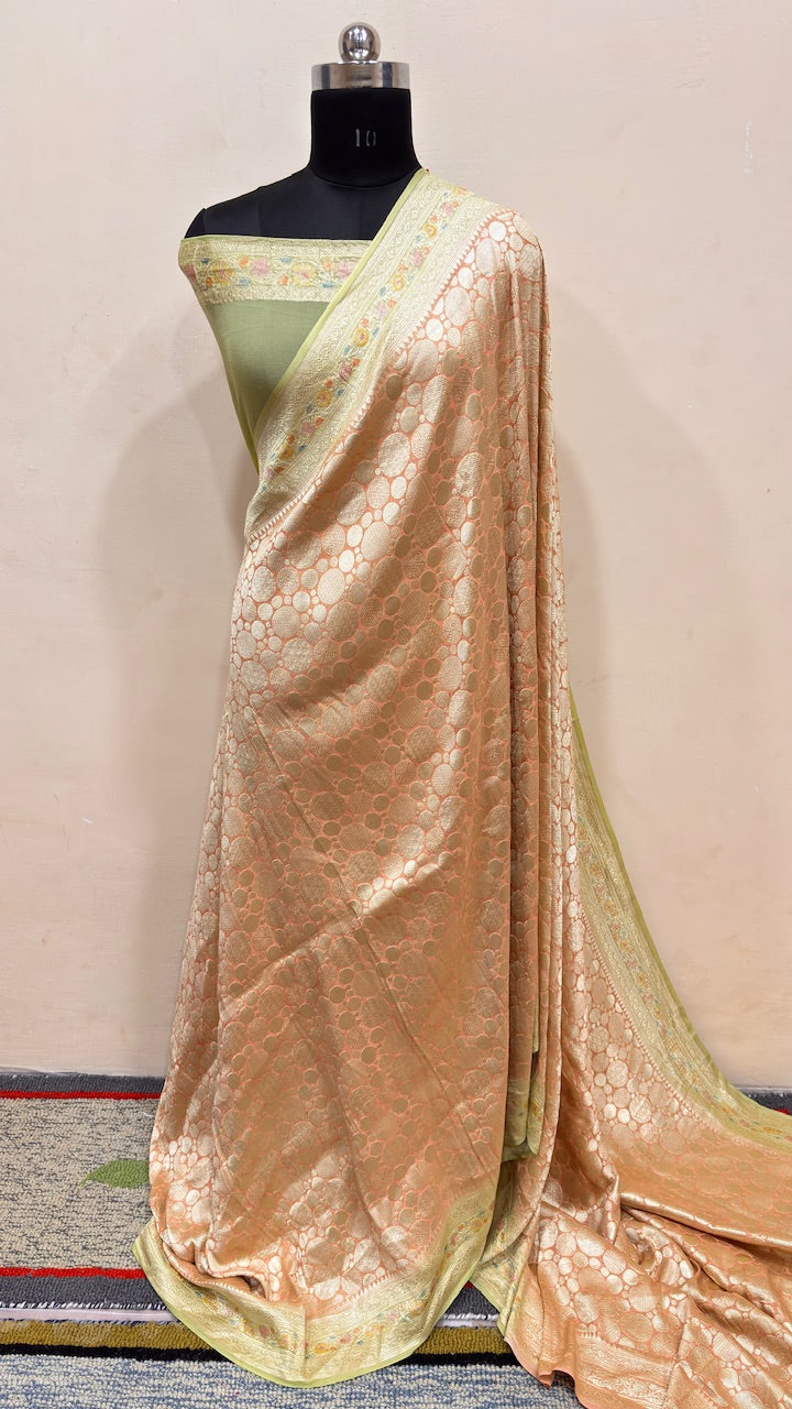 Peach Banarasi Pure Chiffon Silk Saree