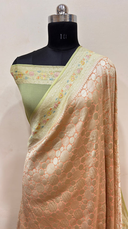 Peach Banarasi Pure Chiffon Silk Saree