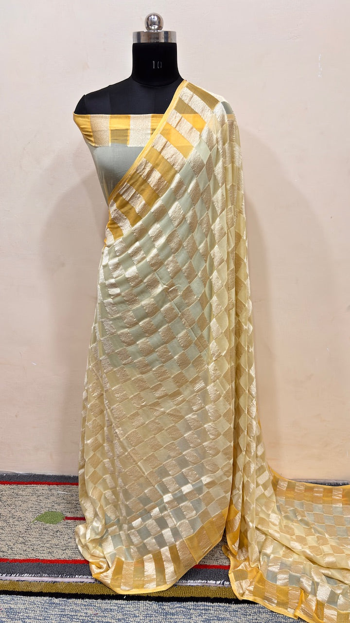 Ivory Banarasi Pure Chiffon Silk Saree