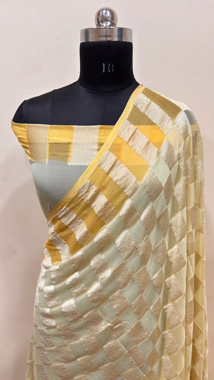 Ivory Banarasi Pure Chiffon Silk Saree